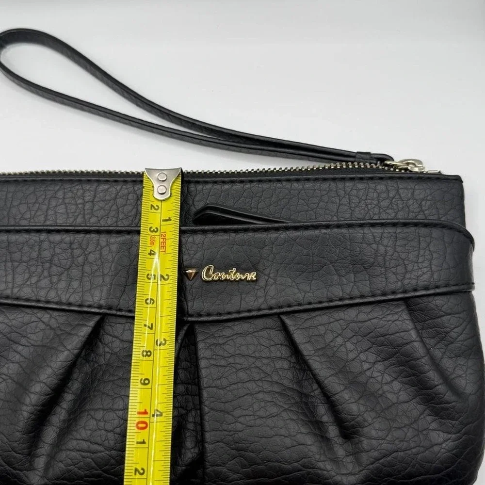 Juicy Couture Black Pebbled Wristlet Clutch Wallet Y2K Coquette Pink Lining